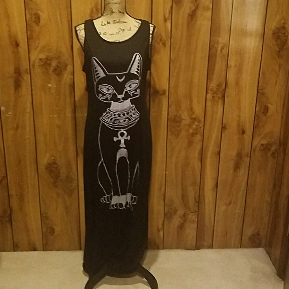 Egyptian Cat Printed Maxi Dress